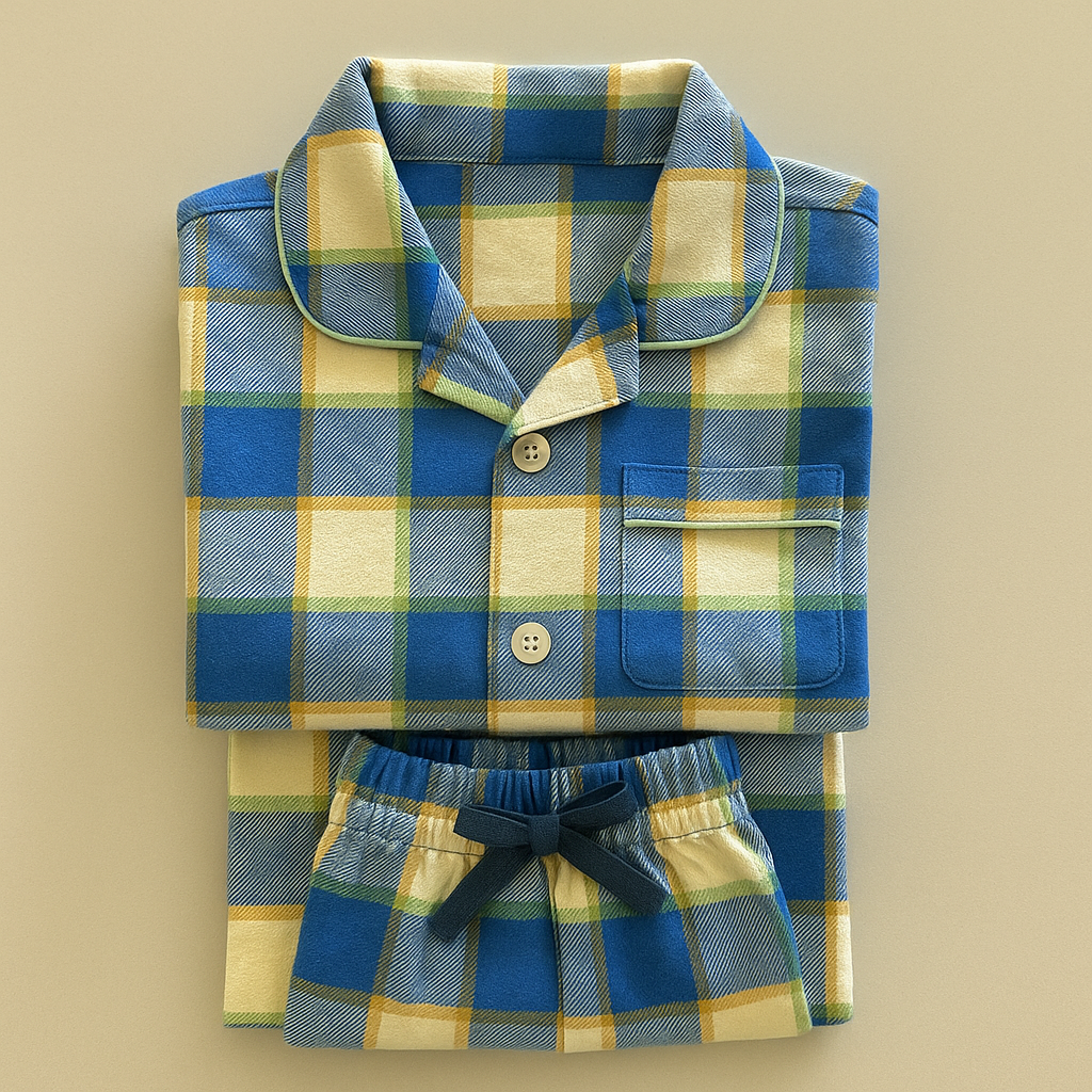 100% Woven Cotton Flannel Winter Pyjamas - Blue Camper Check