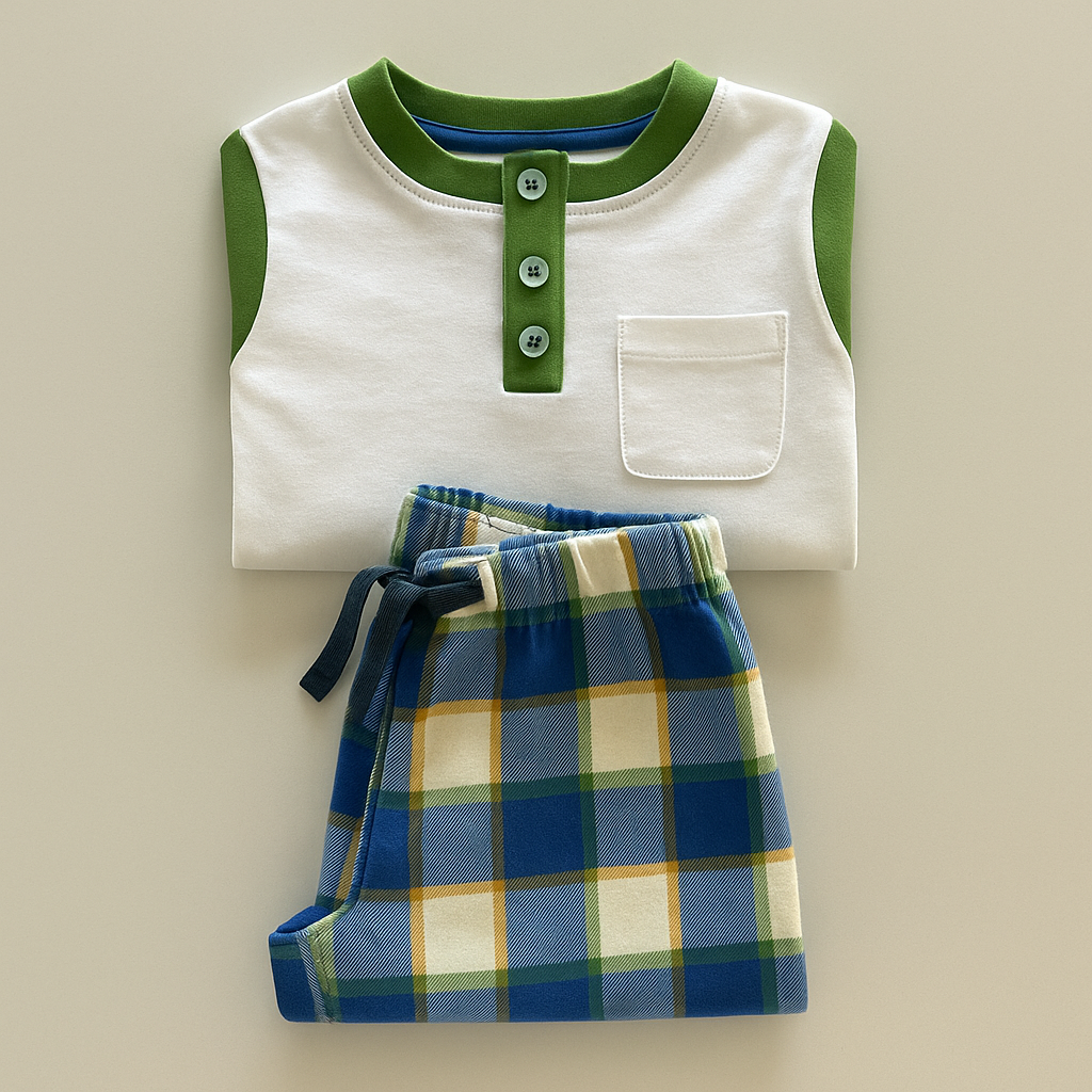 Boys 100% Cotton Winter Pyjamas - Blue Camper Check