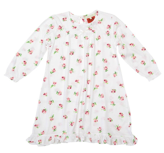 Girls 100% Jersey Cotton Winter Nightie - Antique Rose Floral