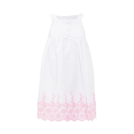 Girls 100% Woven Cotton Summer Nightie - White peony