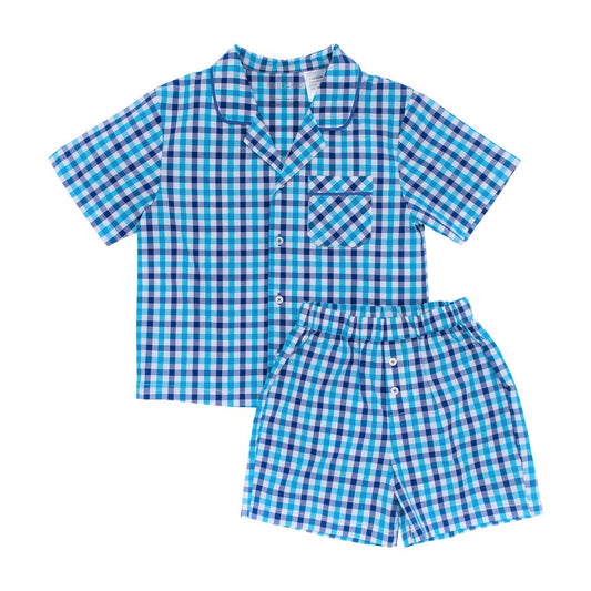 Boys 100% Woven Cotton Summer Pyjamas - Capri Check