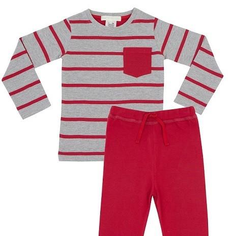 Boys 100% jersey cotton winter pyjamas - Red block stripe