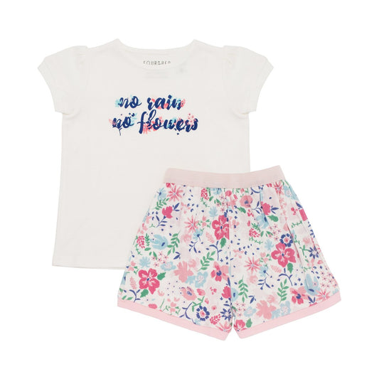 Girls 100% Jersey Cotton Summer Pyjamas - Pink No Rain Floral
