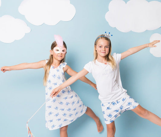 Girls 100% Jersey Cotton Summer Nightie - Blue Floral
