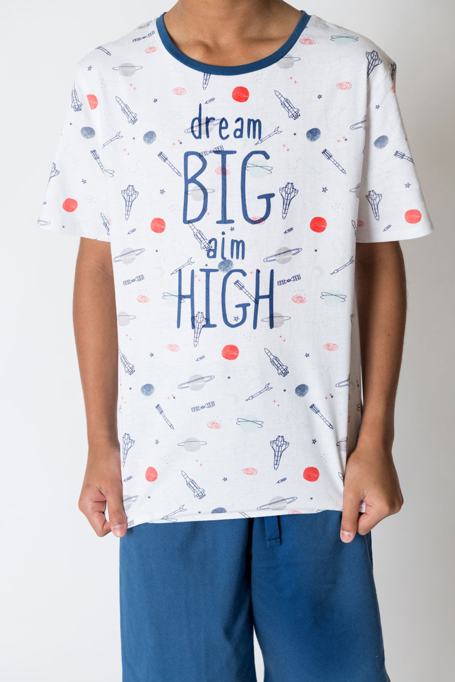 Boys 100% jersey cotton summer pyjamas - Blue dream big