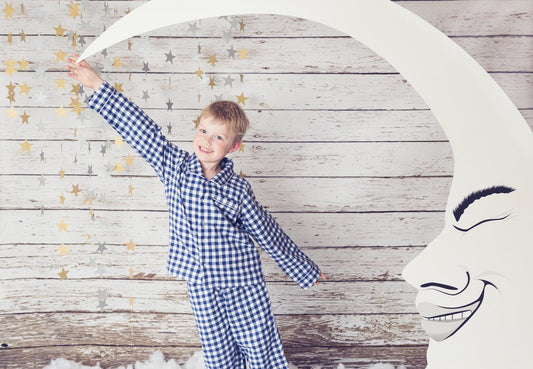 Boys 100% Woven Cotton Flannel Winter Pyjamas - Navy Gingham Check