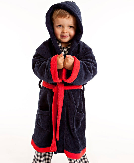 Boys Soft Micro-Fleece Winter Robe - Navy and Red