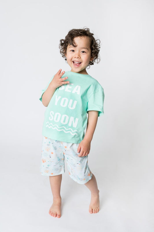 Boys 100% Jersey Cotton Summer Pyjamas - Aqua Sea You Soon