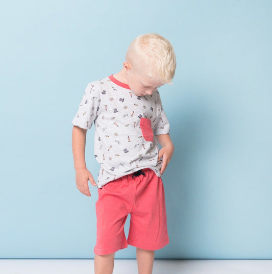 Boys 100% Jersey Cotton Summer Pyjamas - Coral Nautical Boy
