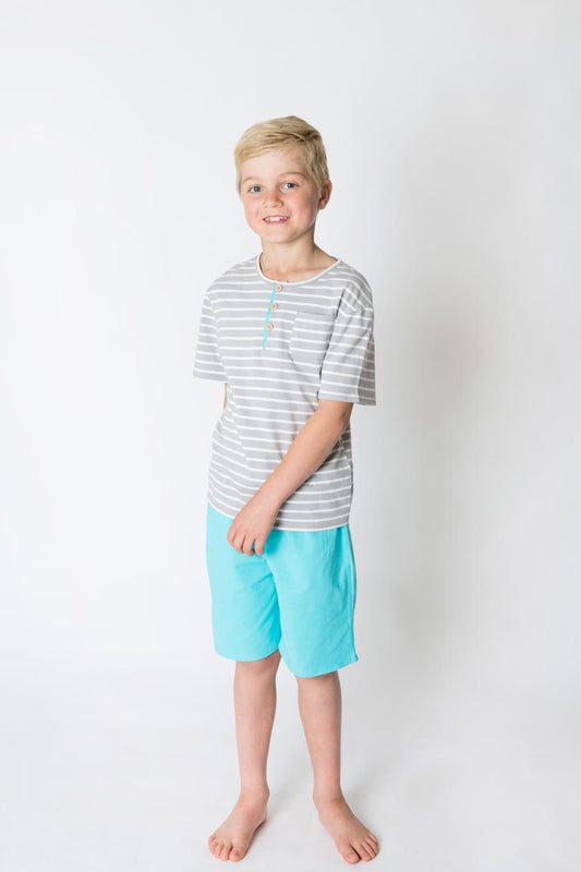 Boys 100% Jersey Cotton Summer Pyjamas - Aqua Ocean Child