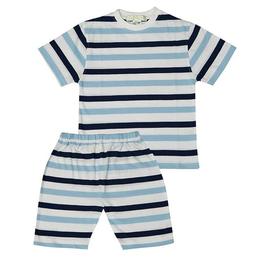 Boys 100% Jersey Cotton Summer Pyjamas - Blue Summer Stripes