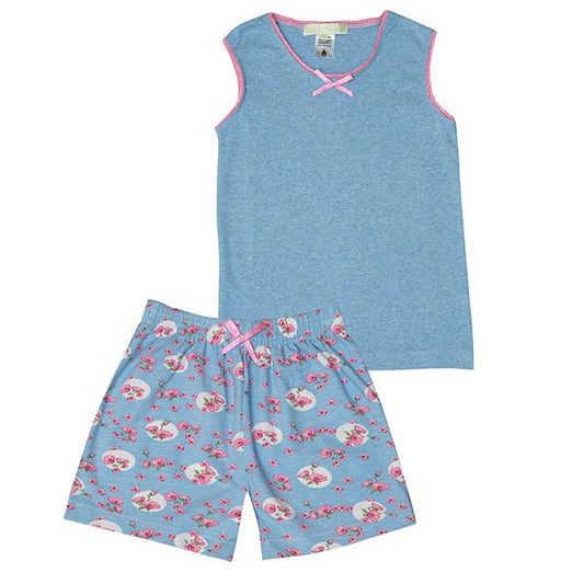Girls 100% Jersey Cotton Summer Pyjamas - Blue Moonrose