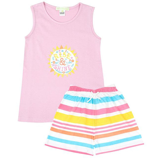 Girls 100% Jersey Cotton Summer Pyjamas - Pink Rise & Shine