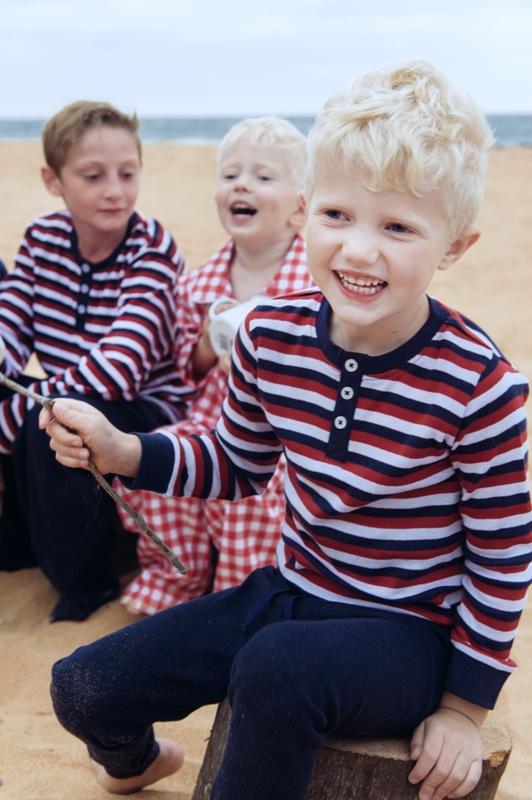 Boys 100% jersey cotton winter pyjamas - Navy multi stripe