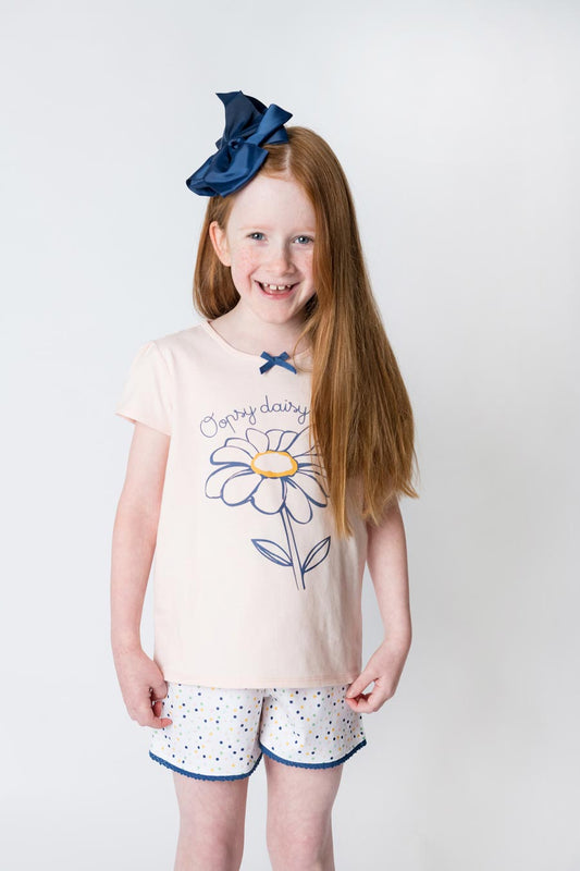 Girls 100% Jersey Cotton Summer Pyjamas - Pink Oopsy Daisy
