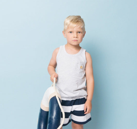 Boys 100% Woven Cotton Boxers - Navy Stripe