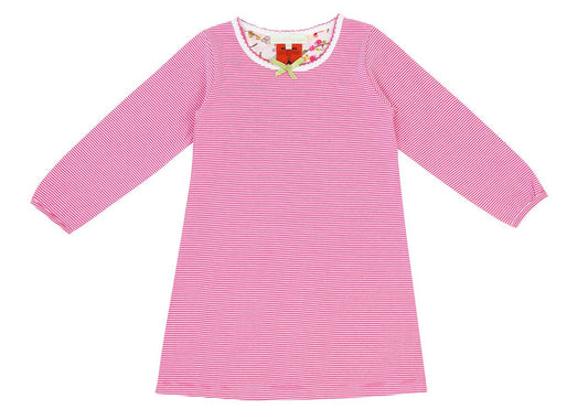 Girls 100% Jersey Cotton Winter Nightie - Raspberry Stripe