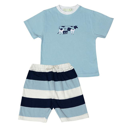 Boys 100% Jersey Cotton Summer Pyjamas - Blue Milk Man