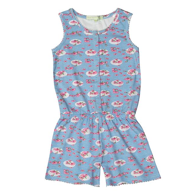 Girls 100% jersey cotton summer onesie pyjamas - Lavender moonrose