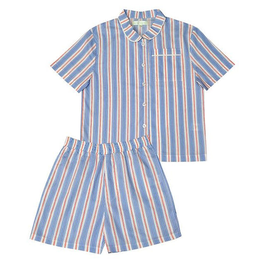 Boys 100% Woven Cotton Summer Pyjamas - Classic Racing Stripes