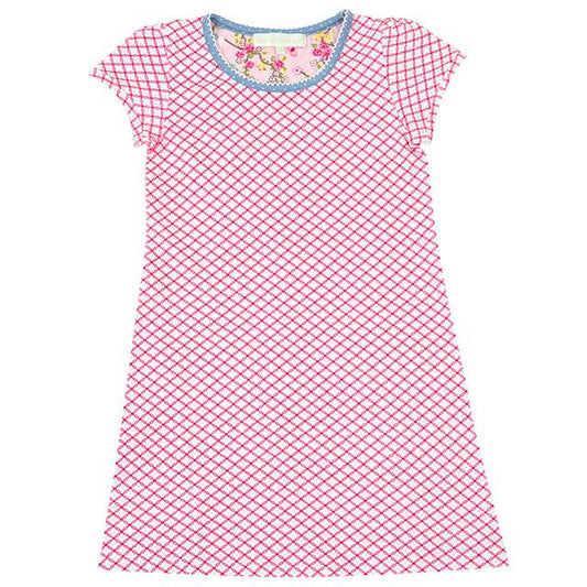 Girls 100% Jersey Cotton Summer Nightie - Pink Geometric