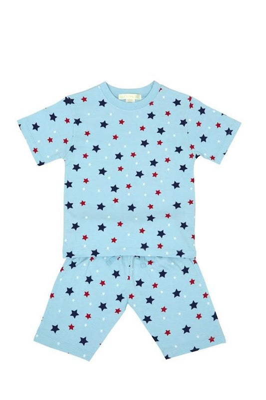 Boys 100% Cotton Jersey Summer Pyjamas - Blue multi star