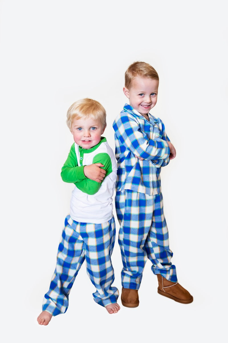 Boys 100% Cotton Winter Pyjamas - Blue Camper Check