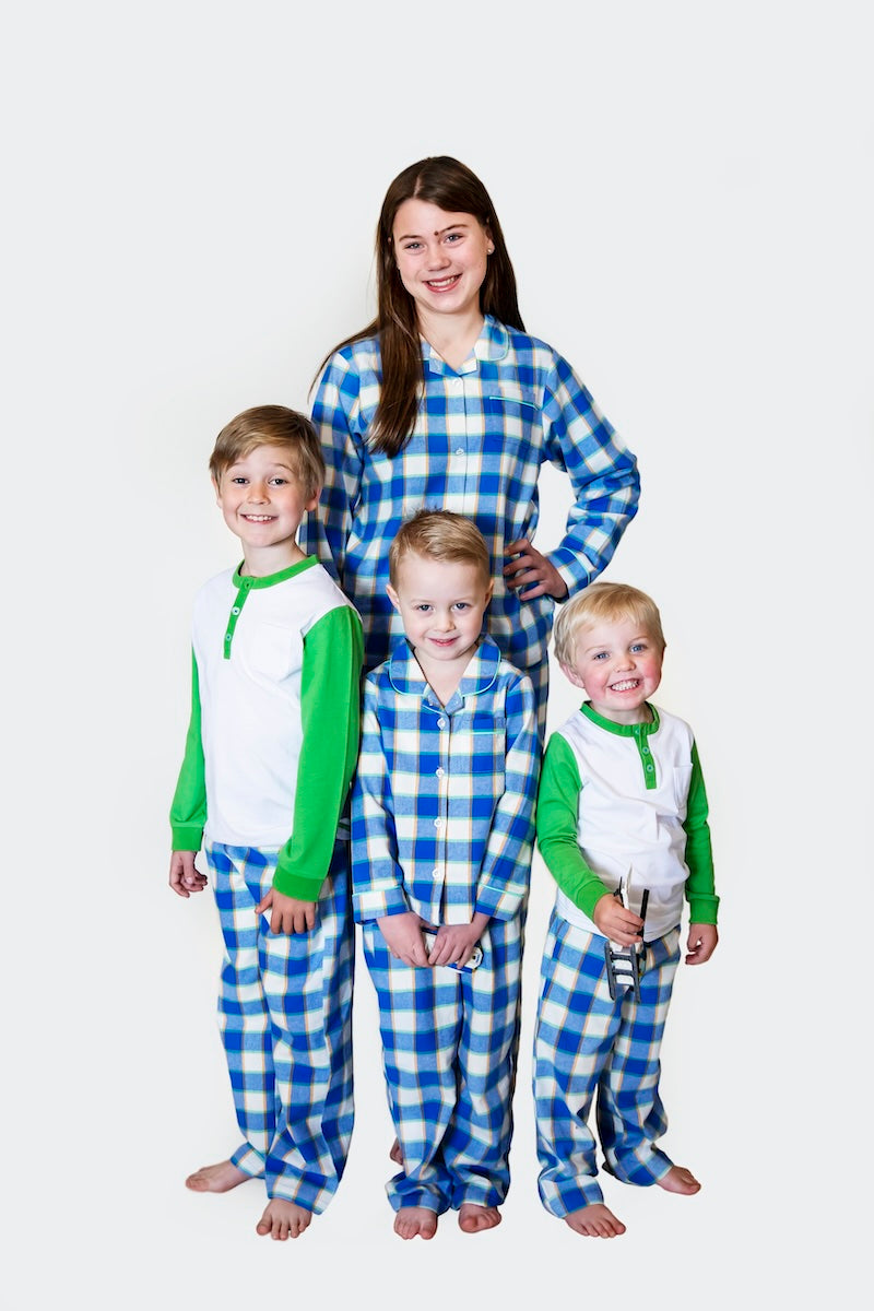 Boys 100% Cotton Winter Pyjamas - Blue Camper Check