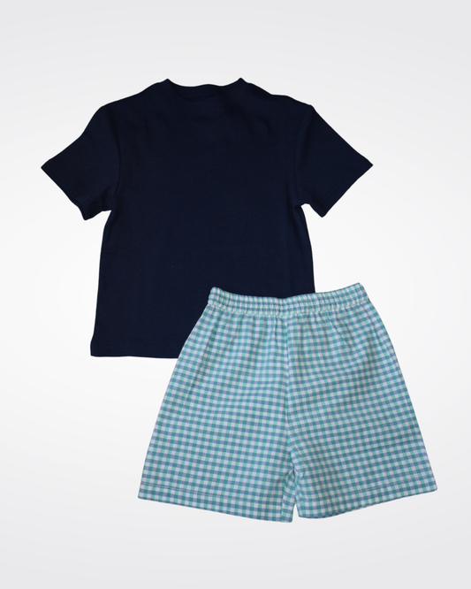 Summer Palm Check Boxers & Navy T-Shirt Set