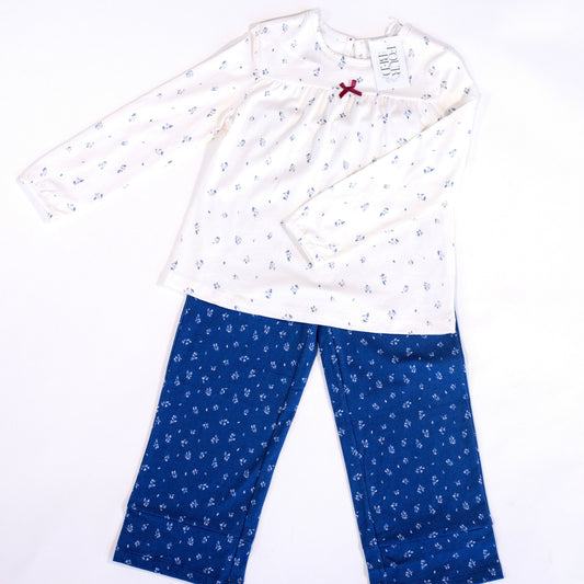 Girls 100% Jersey Cotton Winter Pyjamas - Blue Blossom