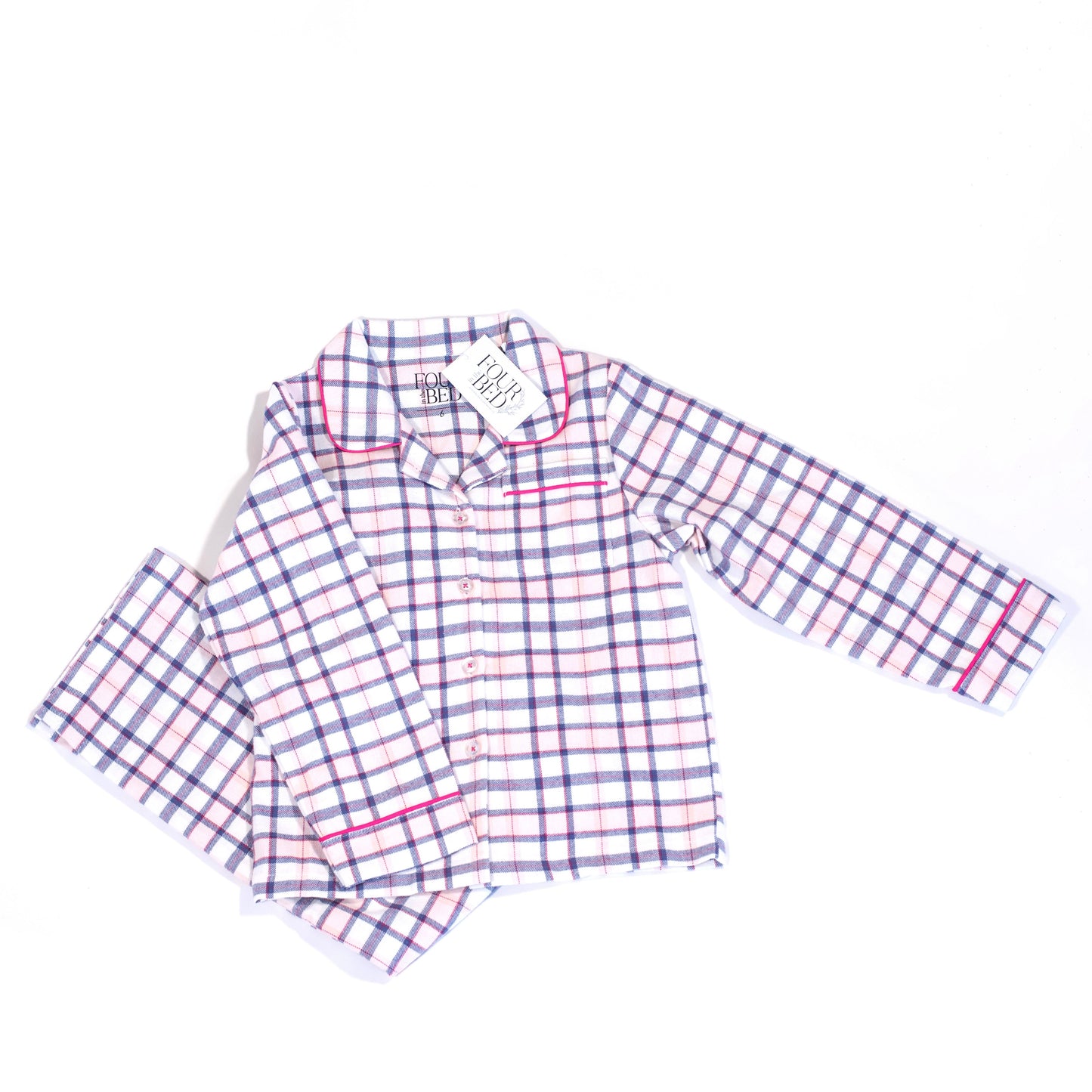 100% Woven Cotton Flannel Winter Pyjamas - Pink Georgia Check