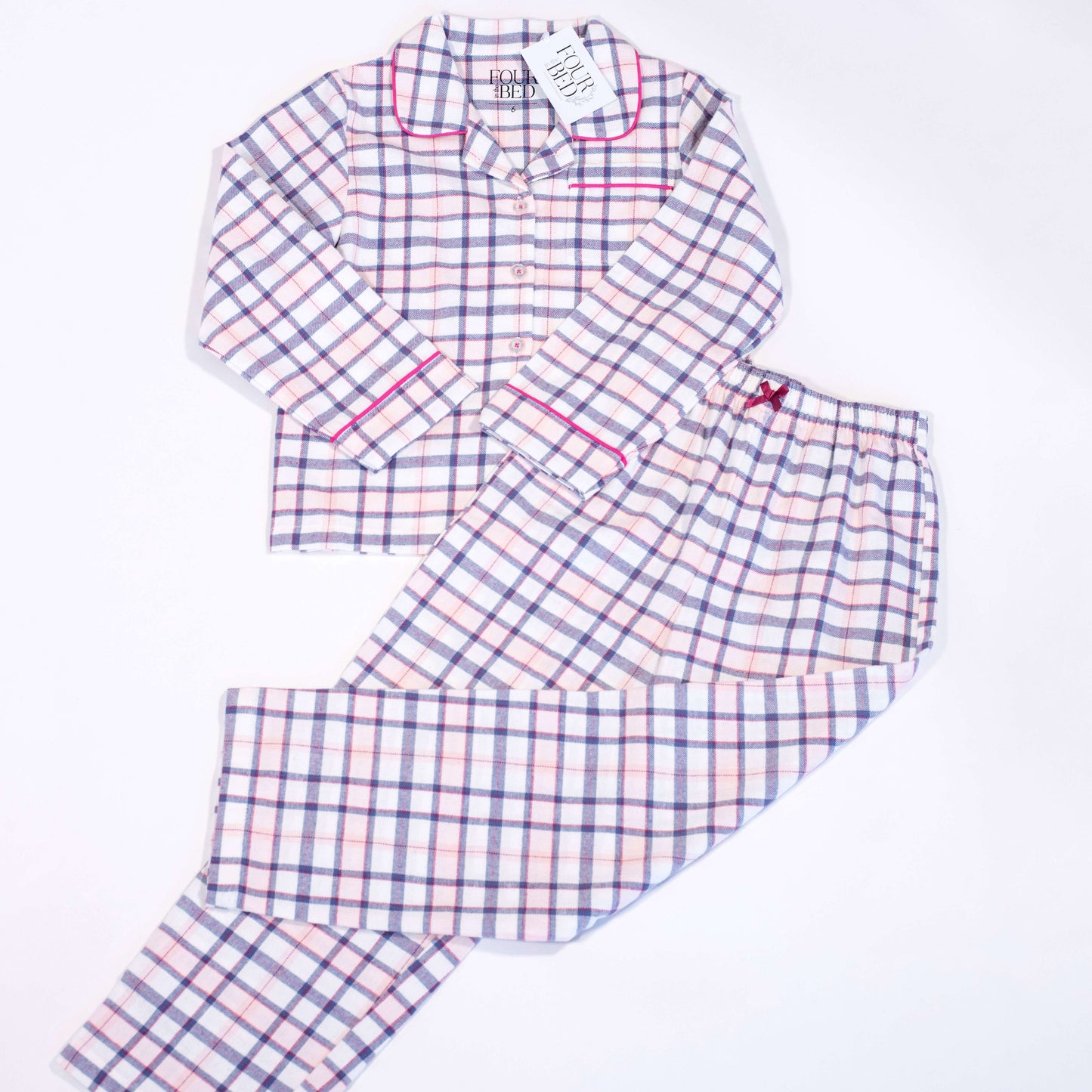 100% Woven Cotton Flannel Winter Pyjamas - Pink Georgia Check