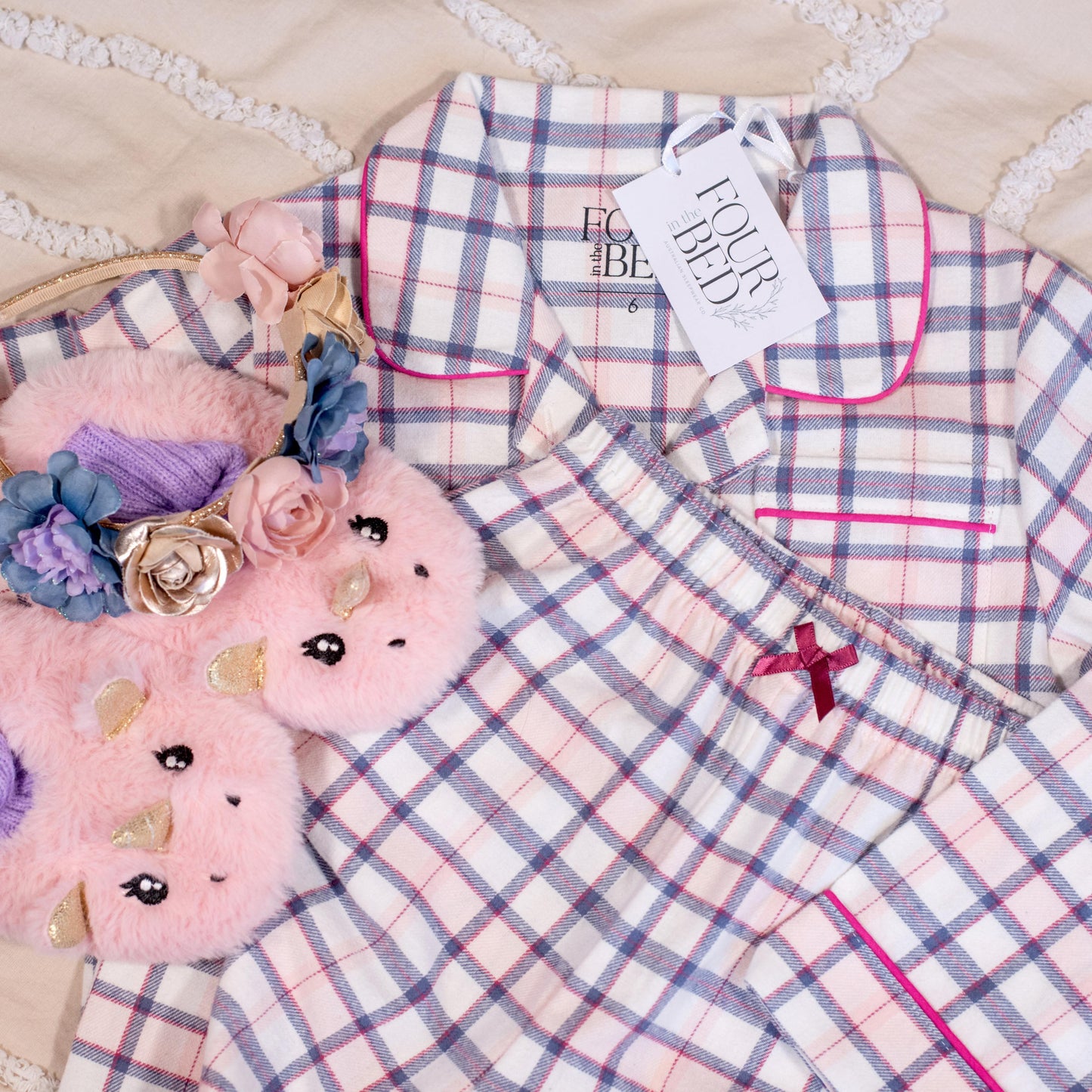 100% Woven Cotton Flannel Winter Pyjamas - Pink Georgia Check