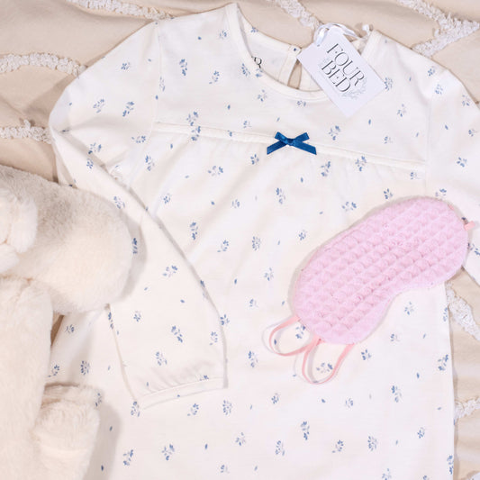 Girls 100% Jersey Cotton Winter Nightie - Blue Blossom