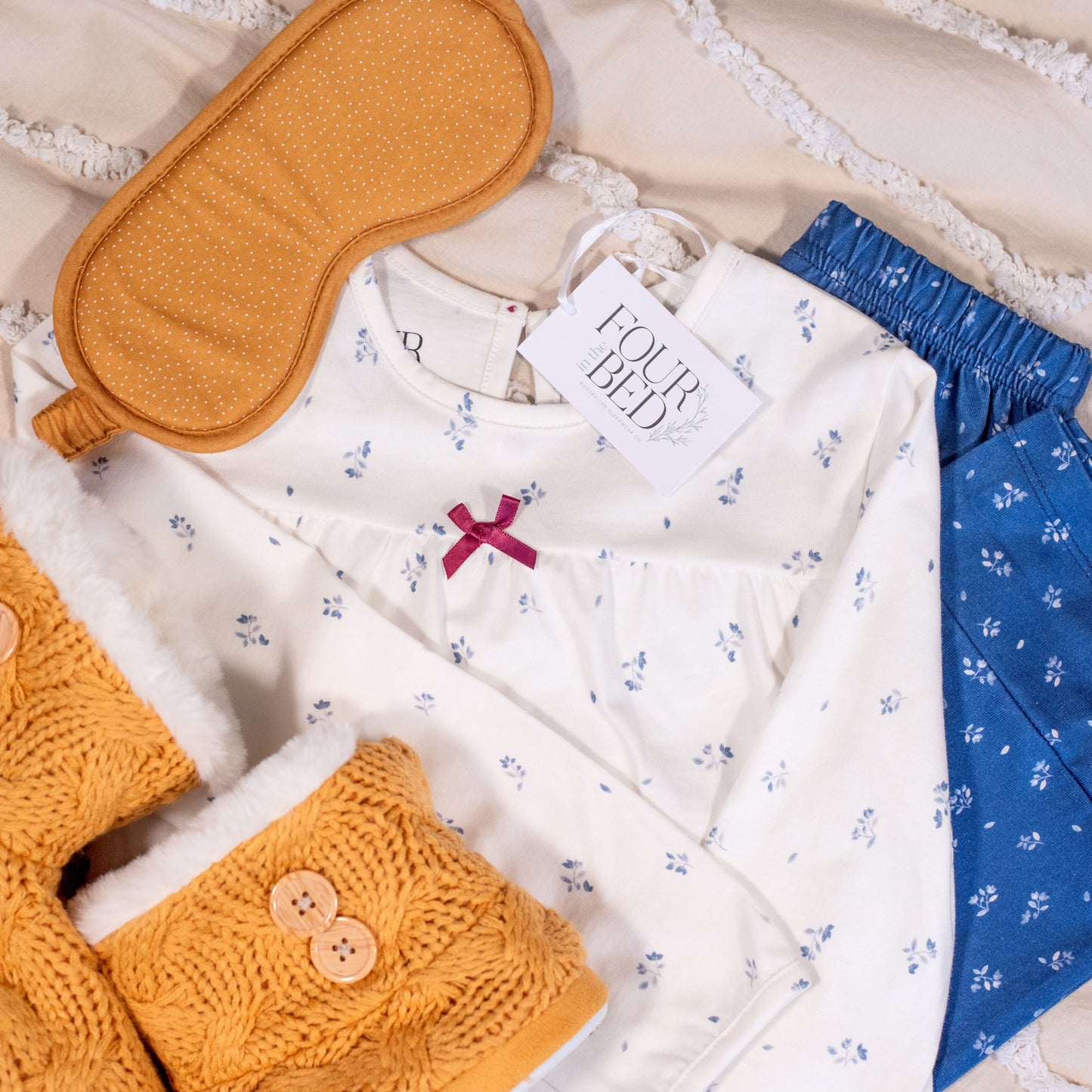 Girls 100% Jersey Cotton Winter Pyjamas - Blue Blossom