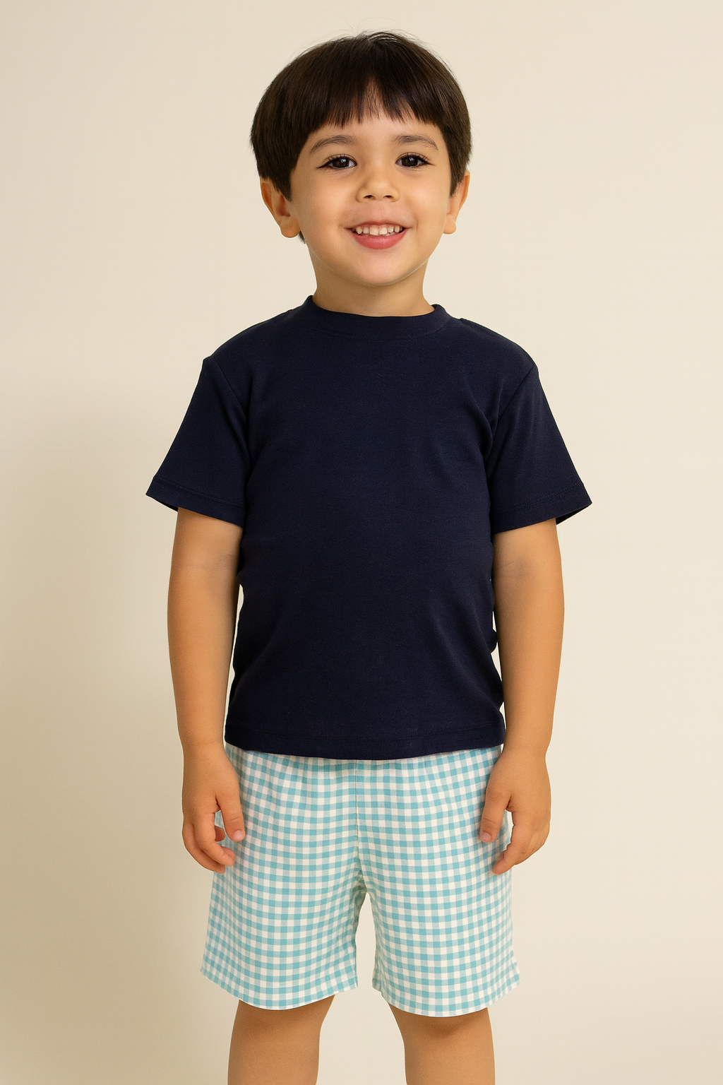 Summer Palm Check Boxers & Navy T-Shirt Set