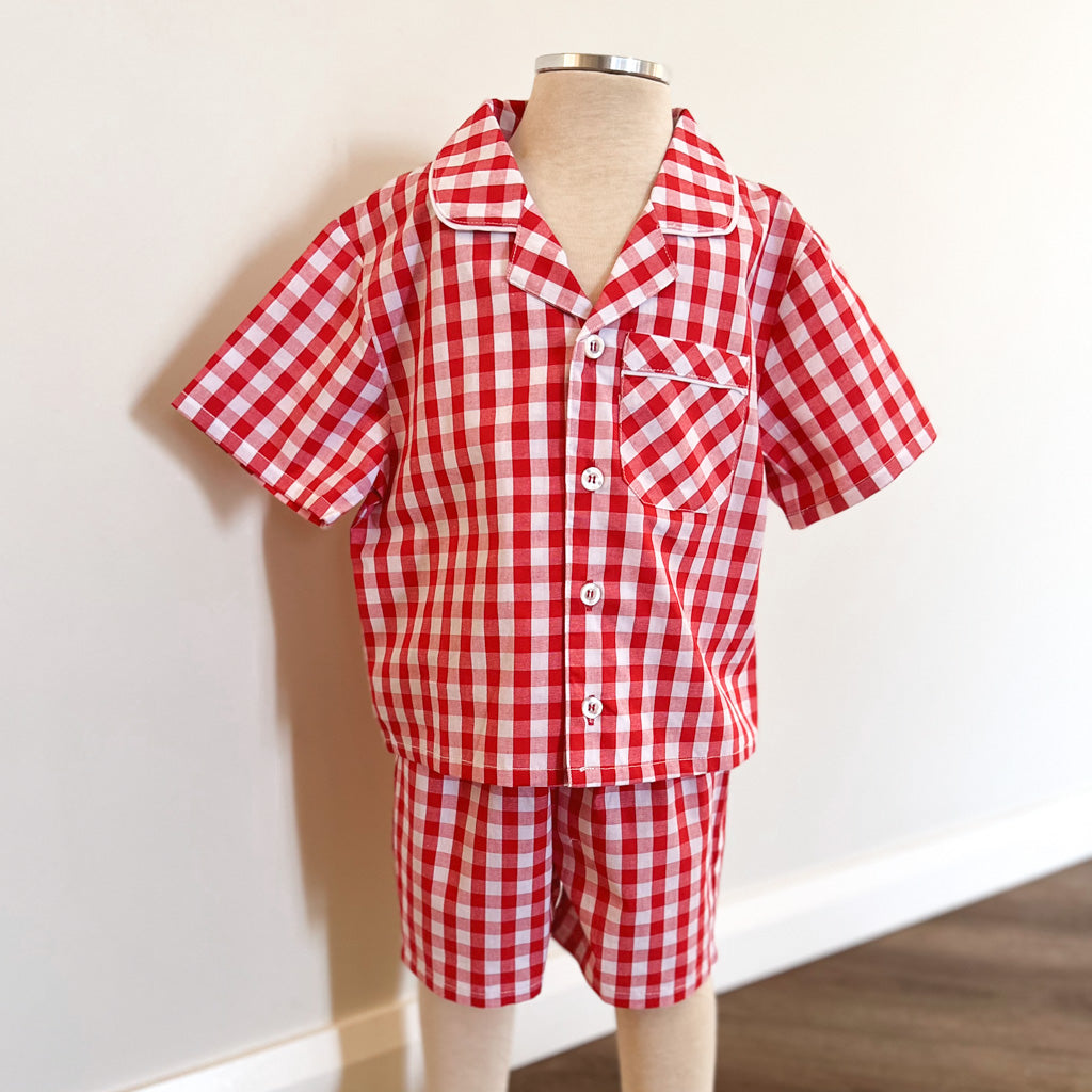 100% Woven Cotton Summer Pyjamas - Red Gingham Check