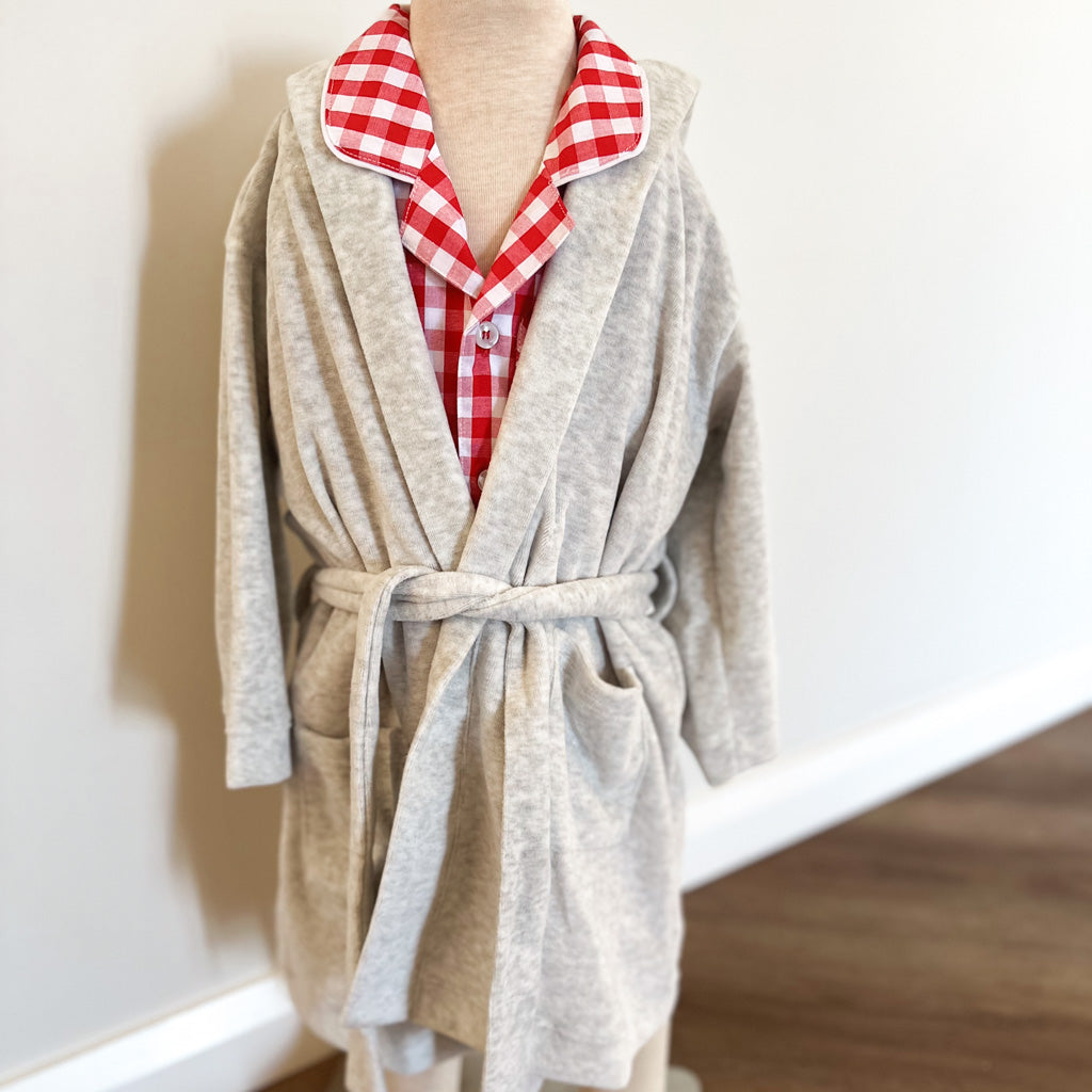 100% Cotton Velour Robe - Soft Grey