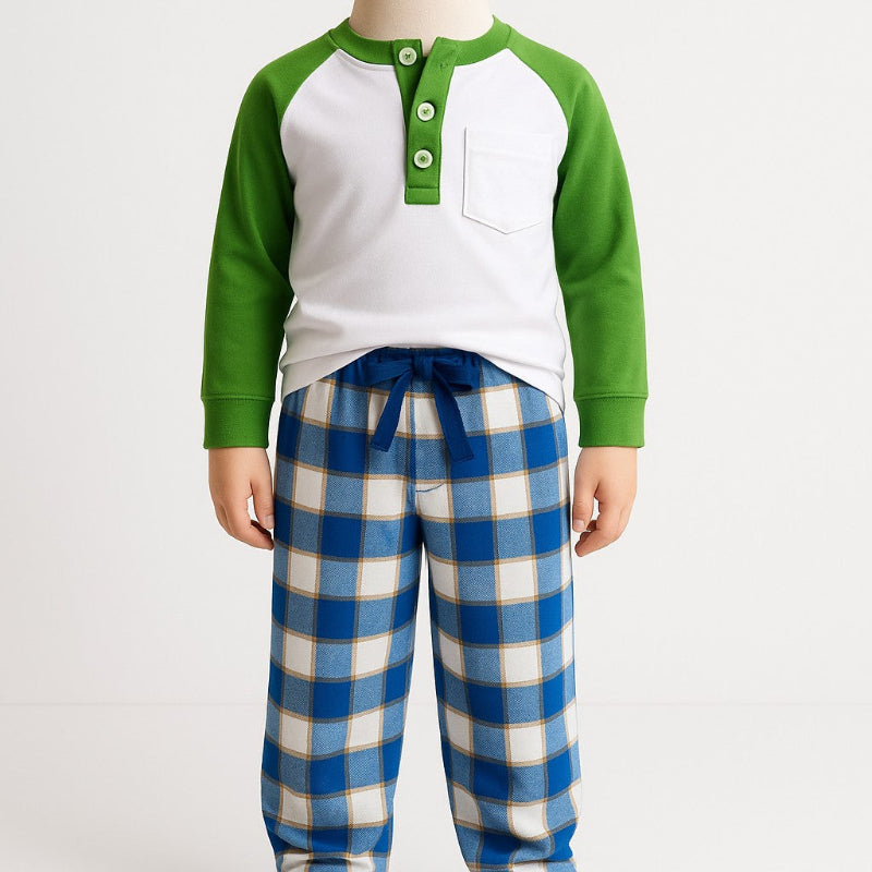 Boys 100% Cotton Winter Pyjamas - Blue Camper Check