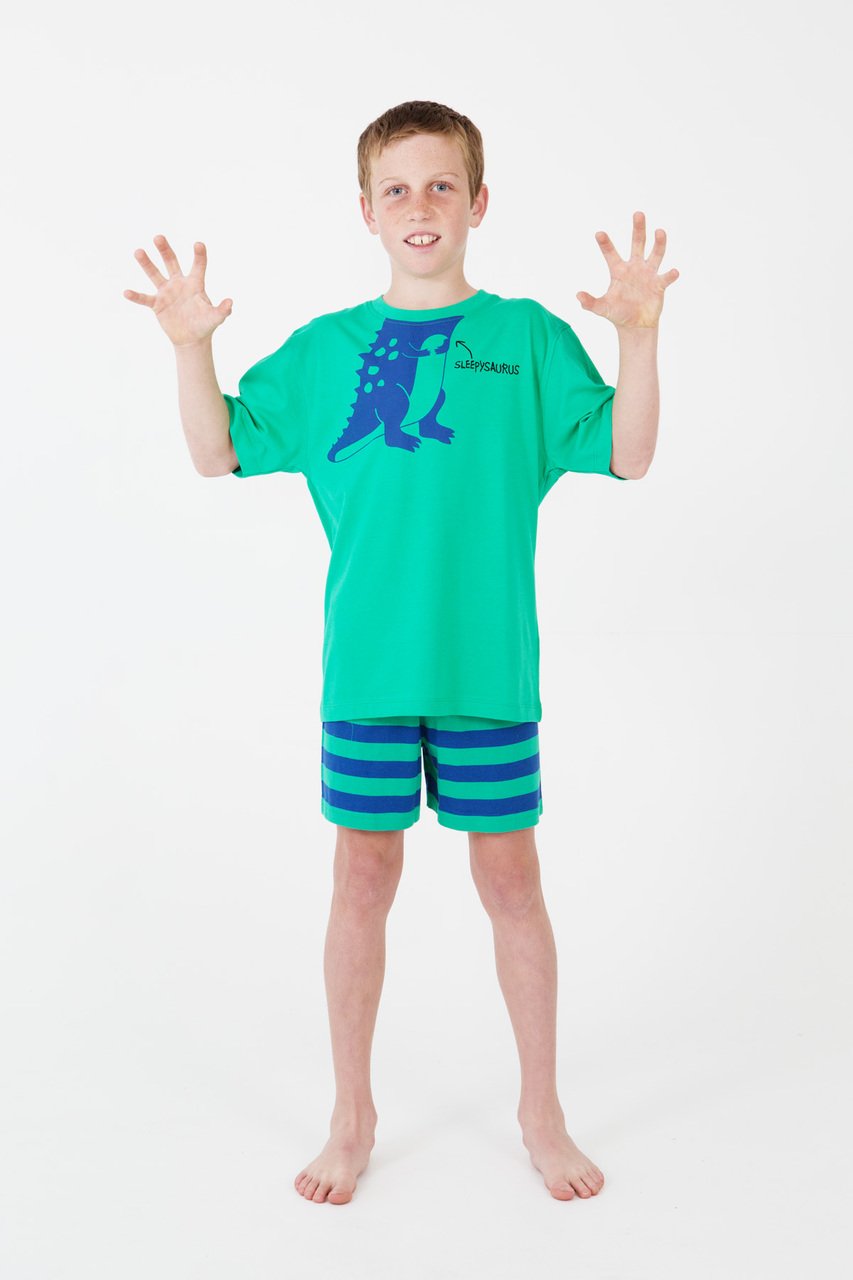 Boys 100% jersey cotton summer pyjamas - Green sleepyasaurus