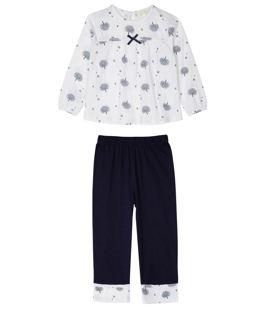 Girls 100% Jersey Cotton Winter Pyjamas - Navy Apple Tree