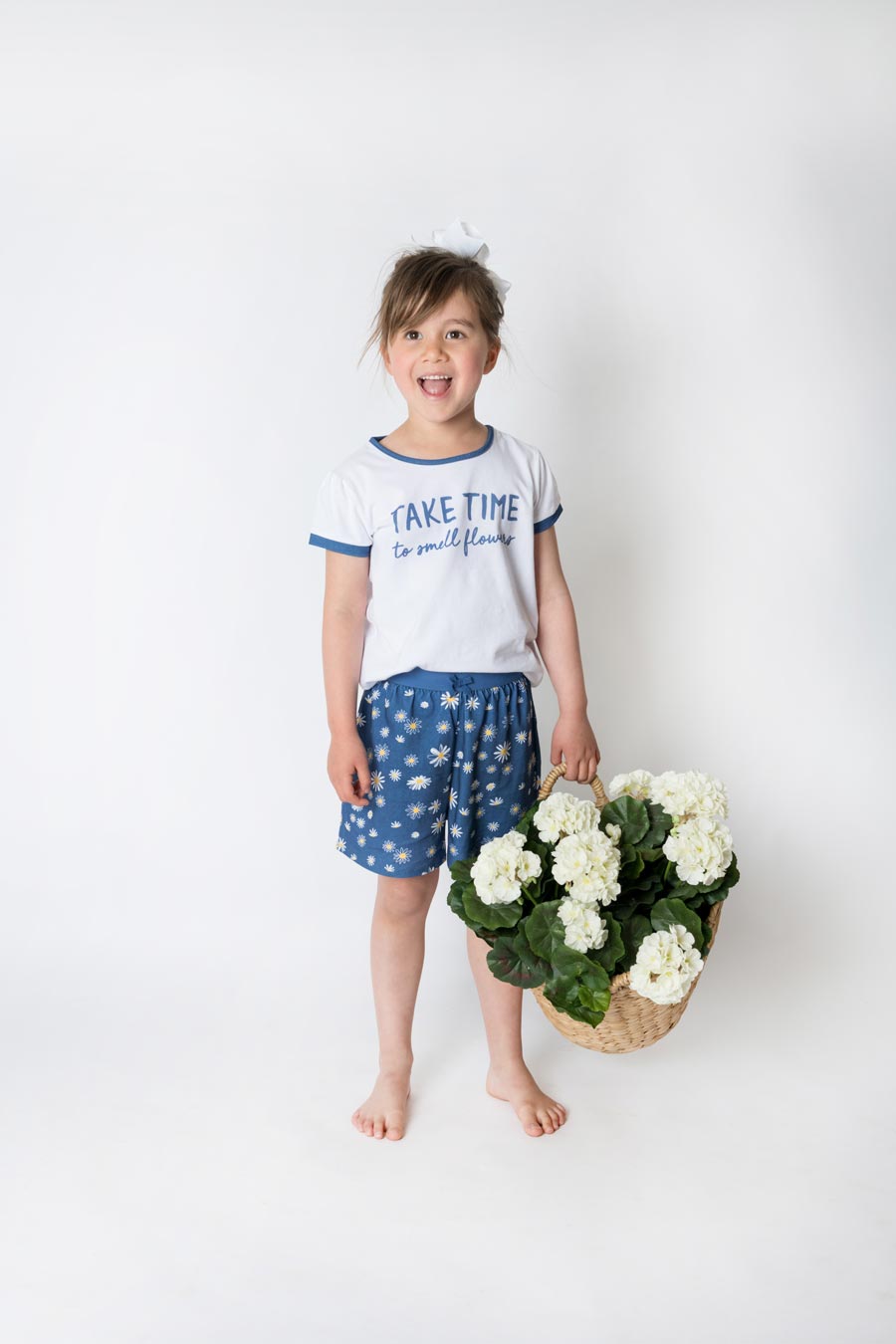 Girls 100% Jersey Cotton Summer Short Pyjamas - Navy Oopsy Daisy