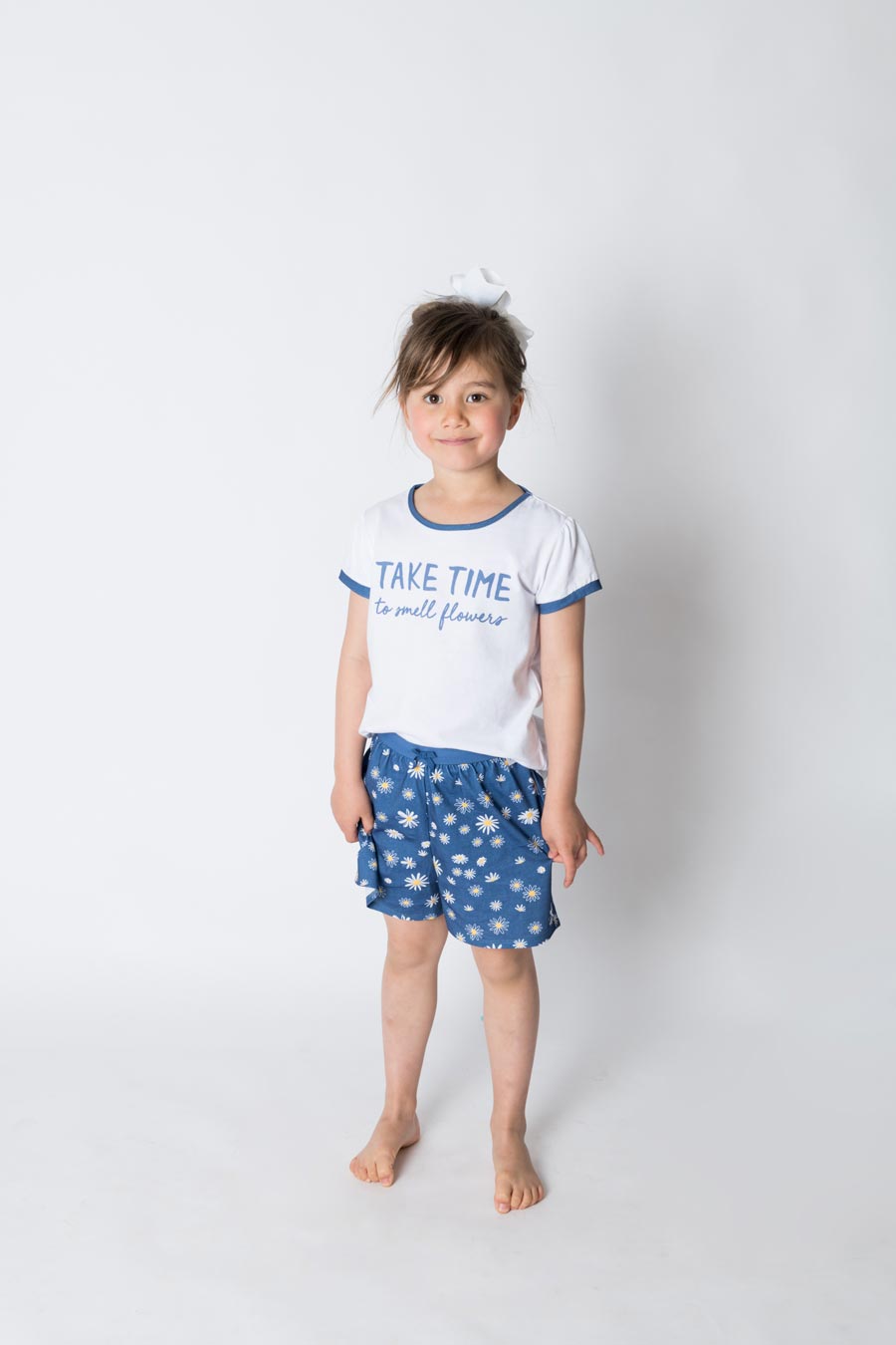 Girls 100% jersey cotton summer short pyjamas - Navy oopsy daisy