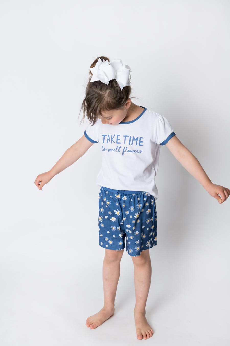 Girls 100% Jersey Cotton Summer Short Pyjamas - Navy Oopsy Daisy