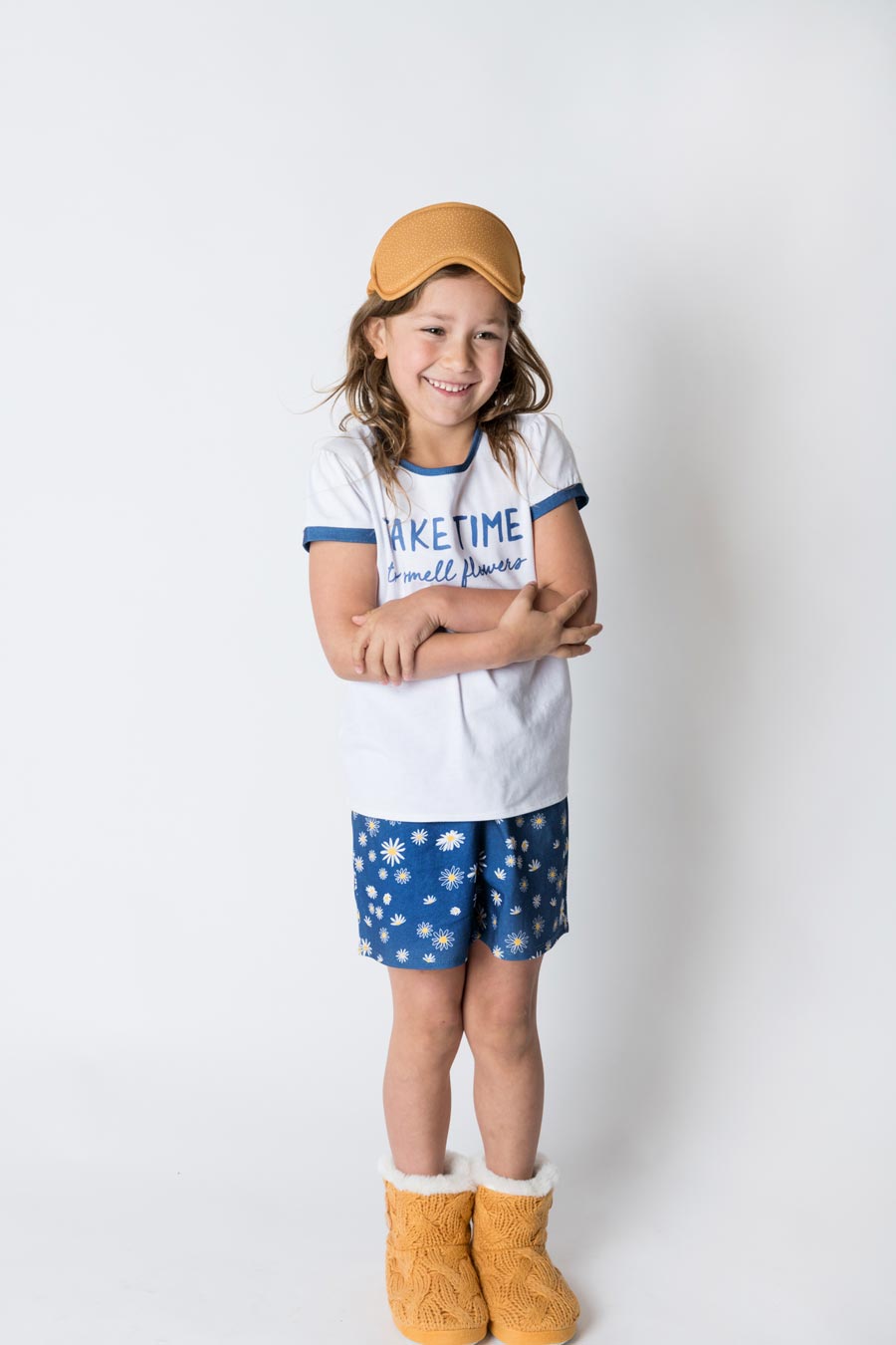 Girls 100% Jersey Cotton Summer Short Pyjamas - Navy Oopsy Daisy