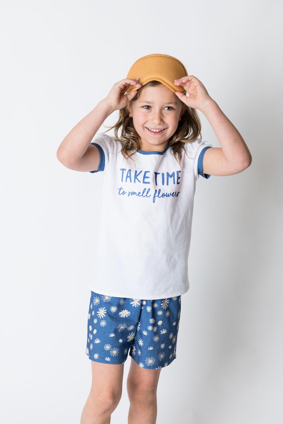 Girls 100% jersey cotton summer short pyjamas - Navy oopsy daisy