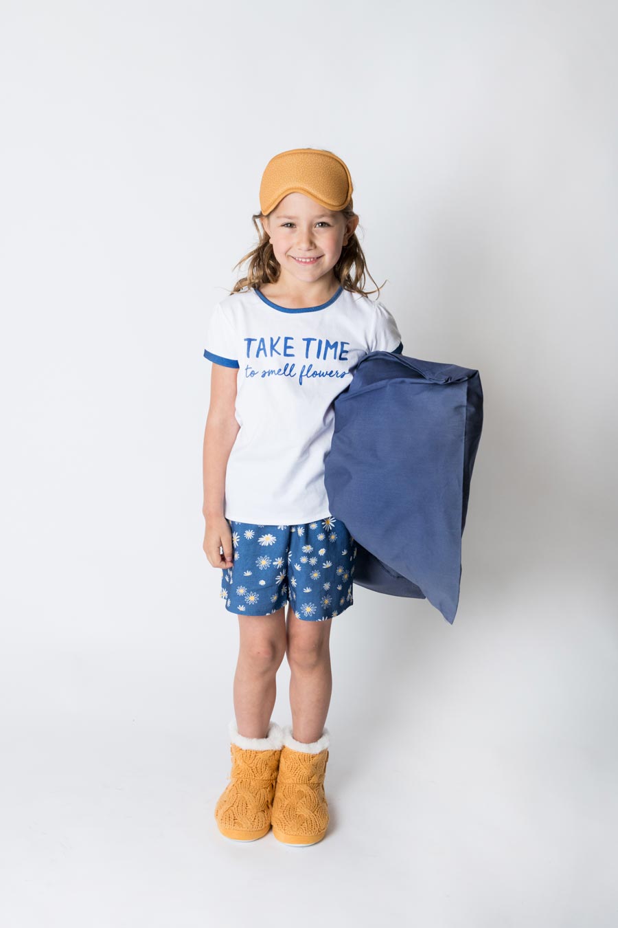 Girls 100% Jersey Cotton Summer Short Pyjamas - Navy Oopsy Daisy