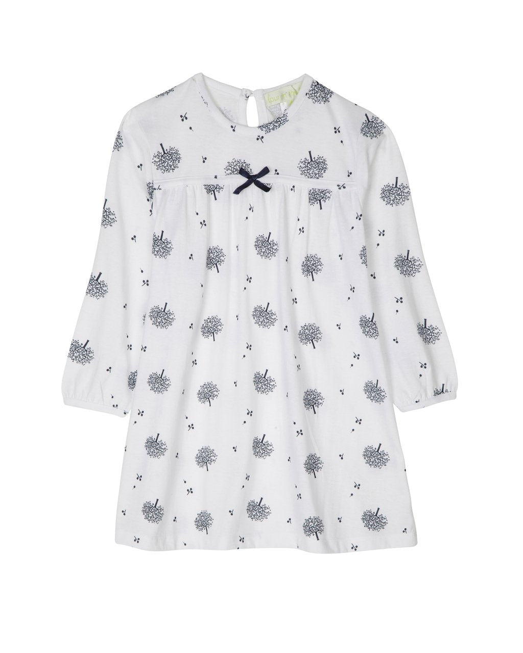 Girls 100% Jersey Cotton Winter Nightie - Navy Apple Tree