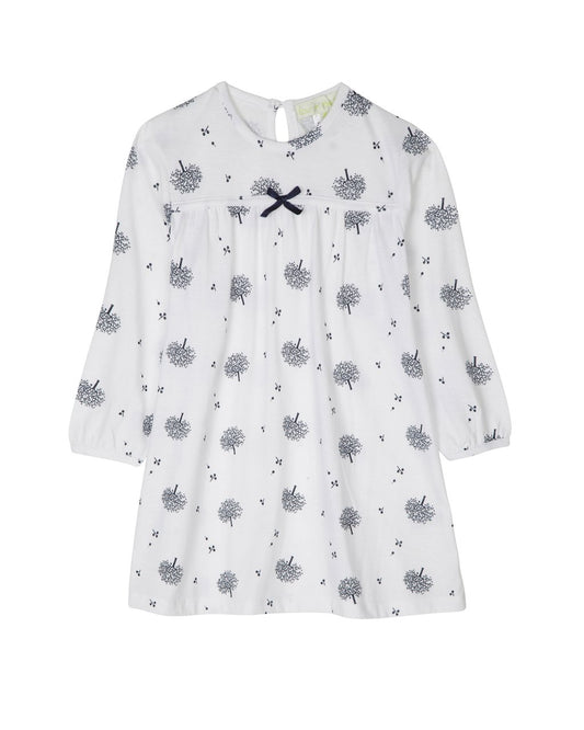 Girls 100% jersey cotton winter nightie - Navy apple tree