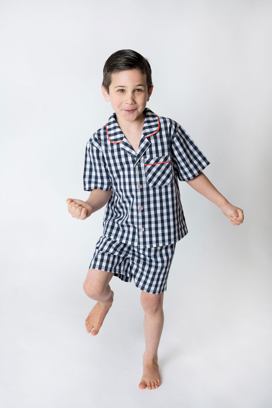 Boys 100% woven cotton summer pyjamas - Classic navy gingham check
